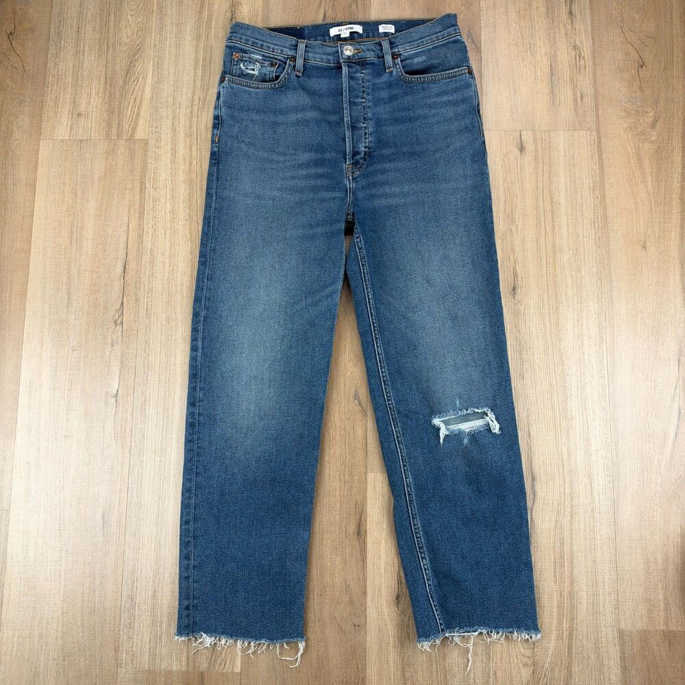 RE/DONE Stove Pipe High Rise Straight Jeans in Mid 70s Women's 29